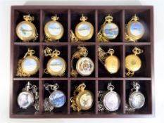 A display stand containing fifteen collectors pocket watches by Franklin Mint and similar