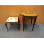 Two side tables one Italian inlaid wooden dodecagonal with musical movement,
