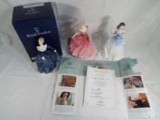 Royal Doulton - three Royal Doulton lady figurines comprising HN2334 Fragrance in original box,