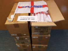 Six boxes each containing 50 England flags, unused retail stock, sealed in original packaging.