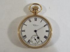 A hallmarked 9 carat gold cased stem wind pocket watch, Chester assay,
