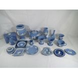 Wedgwood - seventeen pieces of predominantly powder blue Wedgwood Jasper Ware to include tea pot,