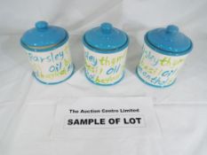 Six boxes each containing three lidded ceramic herb jars, unused retail stock,