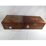 Two antique marquetry inlaid fitted jewellery boxes.
