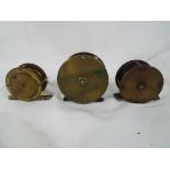 Three Antique brassed metal fly fishing reels (3) Est £40 - £60