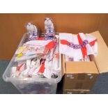 A large plastic tub containing a quantity of England flags,