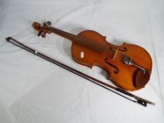 A violin by Blessing with Aubert bridge with bow,