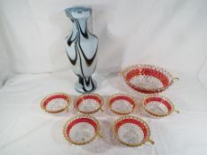 A retro style Art Glass vase approx 37cm (h) and a retro punch bowl and six glasses Est £20 - £40