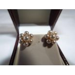 A pair of 9ct and pearl cluster earrings,