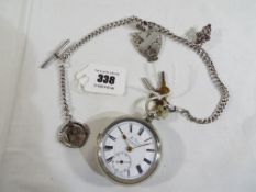 A gentleman's white metal cased key wind pocket watch, Swiss movement,