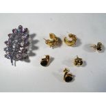 3 pairs of lady's 18 carat yellow gold earrings set with white stones, approx. weight 13.