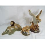 Two figural groups by Sherratt and Simpson depicting lions and an Alfro of London ceramic figure of