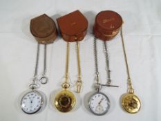 Four gentleman's pocket watches comprising a white metal cased example,