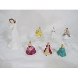 Six miniature Royal Doulton lady figurines comprising M207 Rachel, M203 Jane, M205 Margaret,