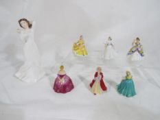 Six miniature Royal Doulton lady figurines comprising M207 Rachel, M203 Jane, M205 Margaret,