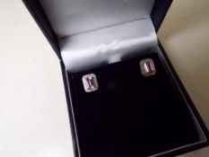 A lady's pair of diamond and sapphire em cut earrings, approx 1.