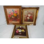 Three framed oils on canvas of varying image sizes,