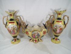 Royal Vienna - three pieces of Royal Vienna ceramics comprising two twin-handled baluster form