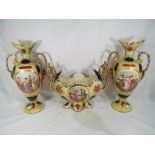 Royal Vienna - three pieces of Royal Vienna ceramics comprising two twin-handled baluster form