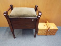 A good quality piano stool approximately 61 cm x 53 cm x 33 cm and a wooden sewing box (2) - This