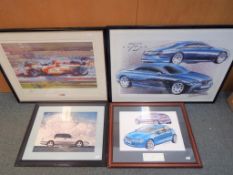 Three automotive related prints of varying sizes to include limited edition print taken from the