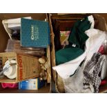 A good mixed lot to contain a quantity of fabrics, framed prints, coin counter, air pot,