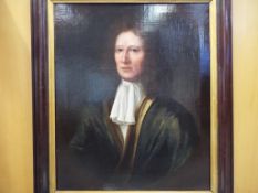 A framed oil on canvas portrait of Sir John Hewley (1619 - 1697), English magistrate and MP.