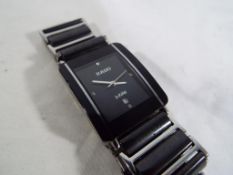 Rado - a gentleman's Rado Jubile wristwatch with black enamel rectangular dial set with diamonds at