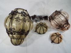 Murano - 4 unusual good quality Murano glass garden lanterns with wrought iron hangers (picture