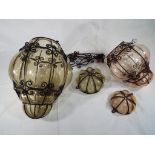 Murano - 4 unusual good quality Murano glass garden lanterns with wrought iron hangers (picture