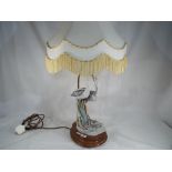 A good quality ceramic table lamp on wooden plinth, the plaque marked R.