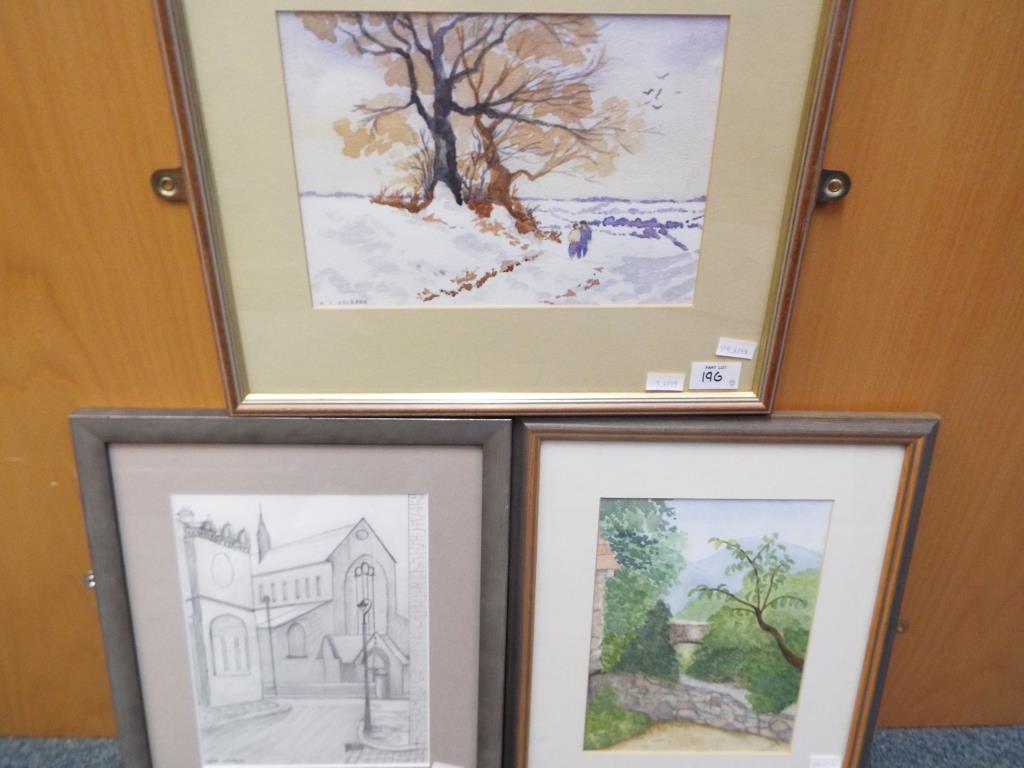 Three works by Mary Eileen Walbank comprising a watercolour entitled Fairfield Mill View,