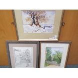 Three works by Mary Eileen Walbank comprising a watercolour entitled Fairfield Mill View,