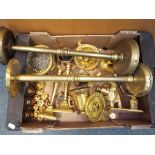 Lot to include a quantity of brassware comprising a model of a blacksmith, tankard, candlesticks,