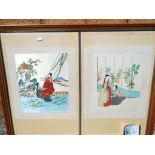 A Japanese embroidered fire screen with two panels,