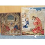 Two religious themed wool work embroideries,