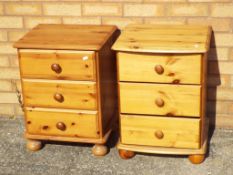 A pair of pine three-drawer cabinets,
