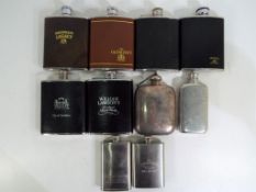 Breweriana - a collection of ten hip flasks to include Whisky branded examples comprising