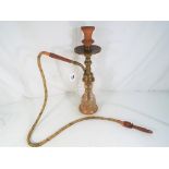 A good quality vintage glass and brass hookah pipe, with hand painted floral decoration to the base.