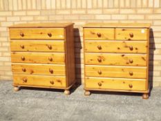 Two pine chests of drawers, approximately 89 cm x 83 cm x 38 cm.