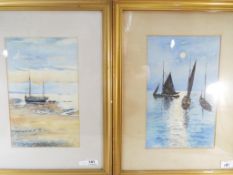 C Norris Cooper - two watercolours depicting coastal scenes with sailing boats,