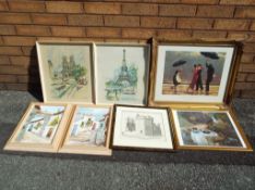Seven framed pictures of varying sizes to include oils on boards,