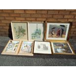 Seven framed pictures of varying sizes to include oils on boards,