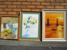 Two works by Mary Eileen Walbank all framed to include an oil on board depicting Tower Bridge,