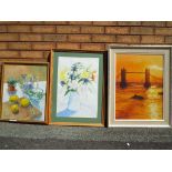 Two works by Mary Eileen Walbank all framed to include an oil on board depicting Tower Bridge,