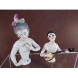 Two 1920's / 1930's ceramic style half doll pin cushions both inscribed markings verso 5769 and