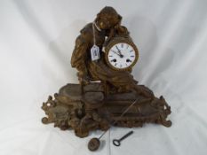A late 19th century French gilt spelter mantel clock,