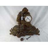 A late 19th century French gilt spelter mantel clock,