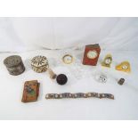 Lot to include four miniature clocks one in the form of a book,