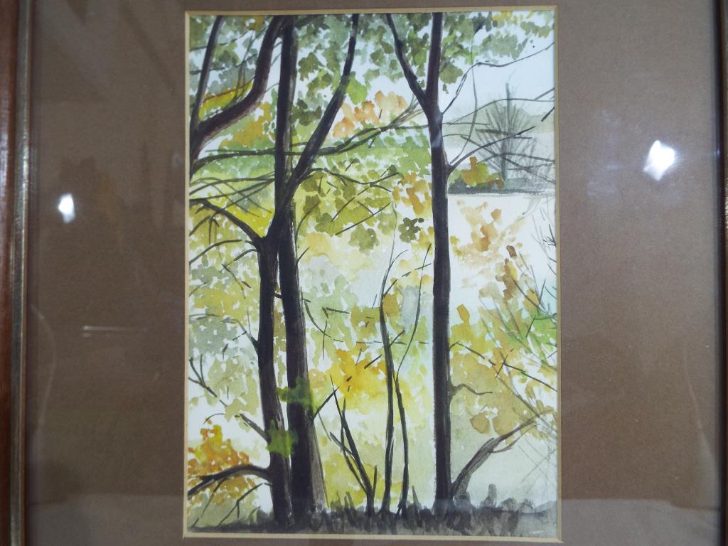 A watercolour mounted and framed under glass by Sheila Gerrard entitled Autumn in Broad Bottom,
